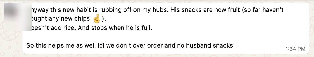 WhatsApp message about new eating habits spreading to the family